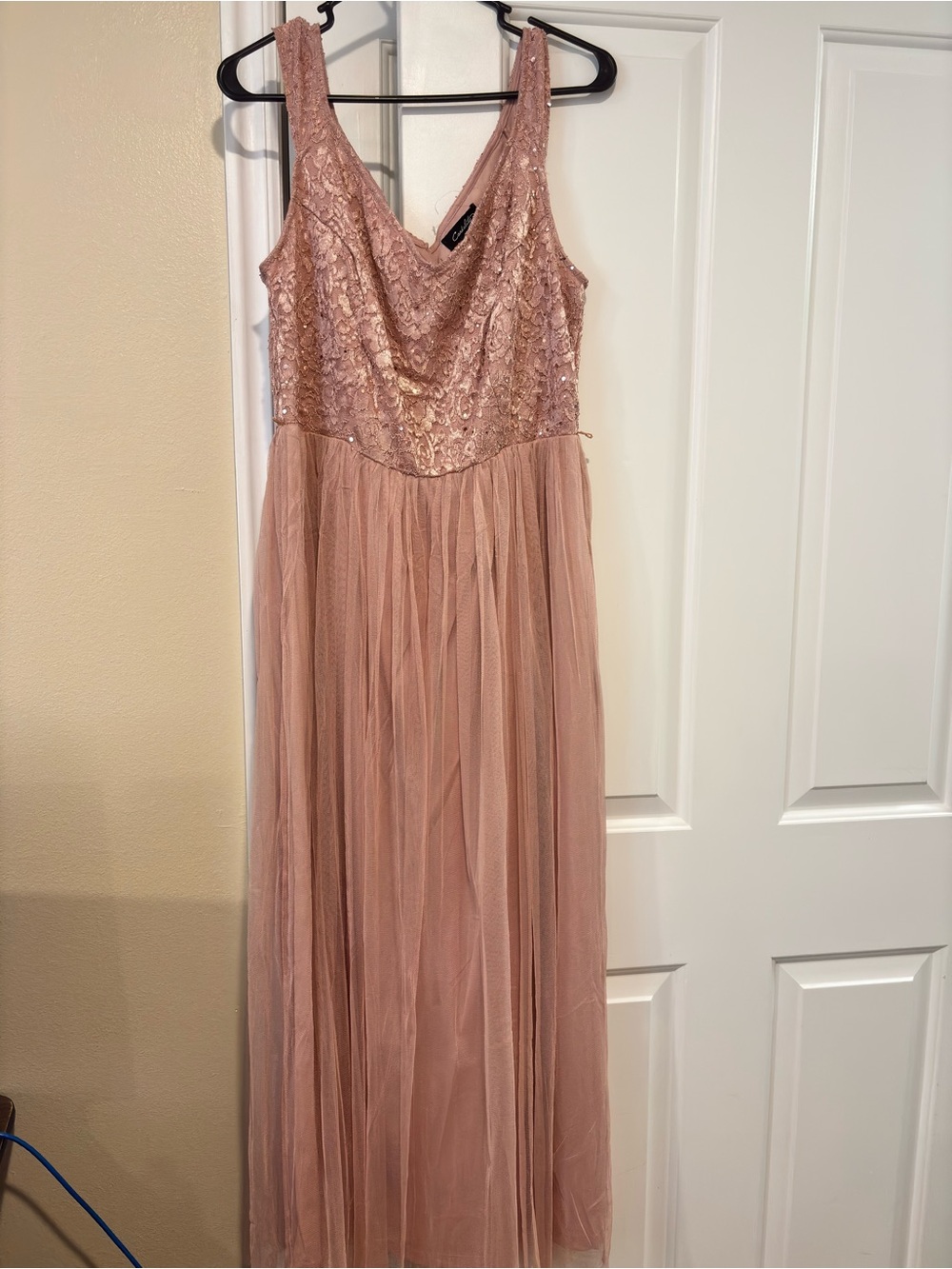 Sleeveless Rose Blush Sequin & Tulle Maxi Dress